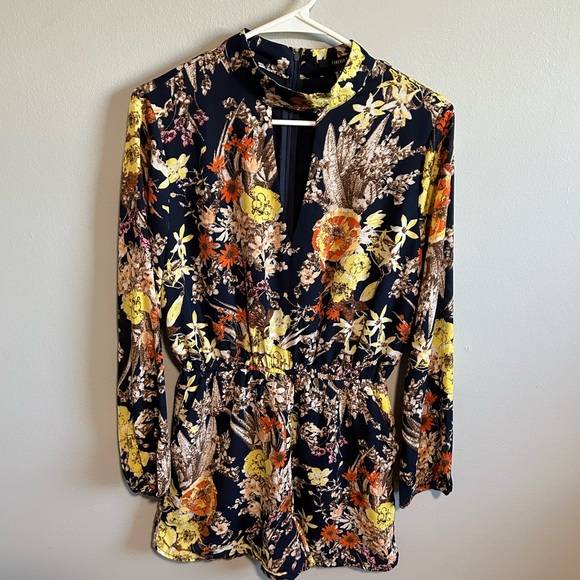 Forever 21 Blue, Orange, Yellow Floral Long Sleeve Romper-Md - Picture 1 of 9